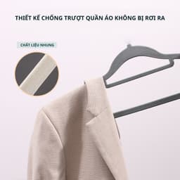 Set 5 móc treo quần áo nhựa ABS bọc nhung mịn chống trượt, giữ form áo 5
