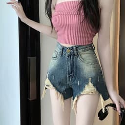 Quần Short Jeans Nữ Rách Lai Tua Phom A Rộng Chất Jean Cotton Mềm Mịn Dễ Mix Đồ 3