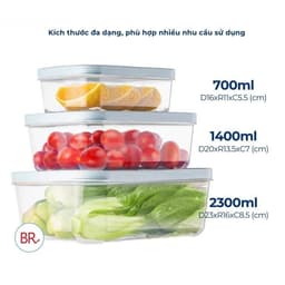 Bộ 6-9-12 Hộp đựng thực phẩm Hokori chữ nhật 2300ml,1400ml,700ml  để tủ lạnh, dùng được lò vi sóng 3