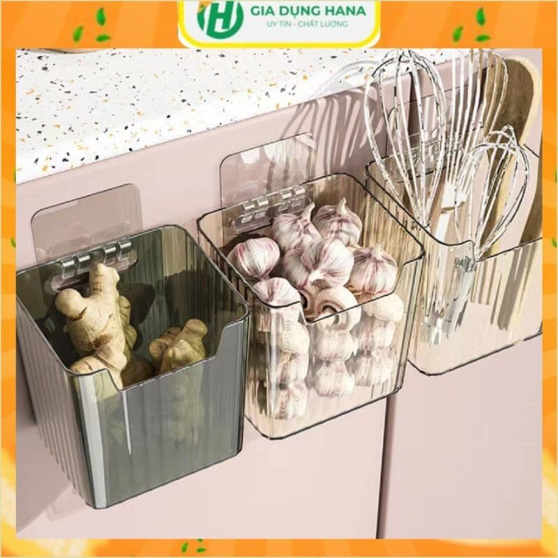 Hộp Nhựa Đựng Hành Tỏi, Hoa Qủa Để Tủ Lạnh Có Móc Dán Treo Tường