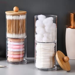 Hộp Đựng Tăm Bông (TB01), Bông Tẩy Trang nắp gỗ Chất Liệu Nhựa Acrylic Trong Suốt Sang Trọng 2