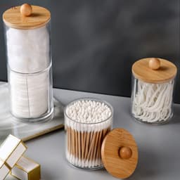 Hộp Đựng Tăm Bông (TB01), Bông Tẩy Trang nắp gỗ Chất Liệu Nhựa Acrylic Trong Suốt Sang Trọng 6