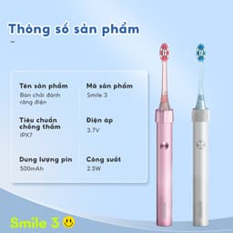 Bàn chải đánh răng điện smile 3 bomidi-4 chế độ đánh răng hỗ trợ khử khuẩn có tia cựa tím IPX7. 5