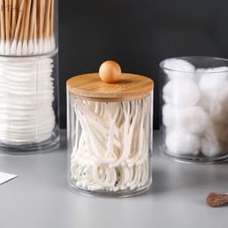 Hộp Đựng Tăm Bông (TB01), Bông Tẩy Trang nắp gỗ Chất Liệu Nhựa Acrylic Trong Suốt Sang Trọng 7