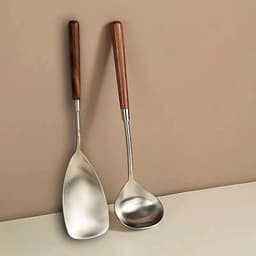 VINBEO Set hai chiếc xẻng môi cao cấp, thiết kế tay cầm gỗ tiện dụng chất liệu thép không gỉ AK006 5