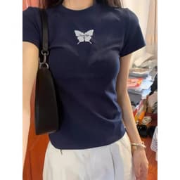 【100% cotton 】Áo baby tee Áo Thun ôm body Áo y2k  ngắn tay in hình cổ tròn hàng đầu màu trơn 7