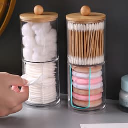 Hộp Đựng Tăm Bông (TB01), Bông Tẩy Trang nắp gỗ Chất Liệu Nhựa Acrylic Trong Suốt Sang Trọng 1