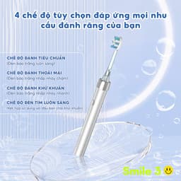 Bàn chải đánh răng điện smile 3 bomidi-4 chế độ đánh răng hỗ trợ khử khuẩn có tia cựa tím IPX7. 4