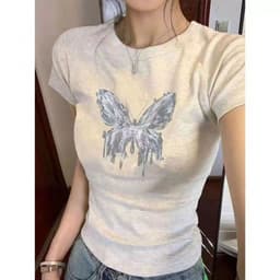 【100% cotton 】Áo baby tee nữ thun ôm body y2k ngắn tay in hình hoạt 7