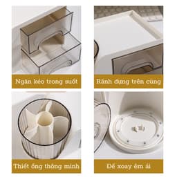 VINBEO Hộp đựng mỹ phẩm,Kệ đựng mỹ phẩm, hộp đựng bút đa năng có kèm ống đựng xoay 360 độ tiện dụng ANHI004 6