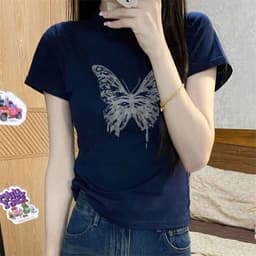 【100% cotton 】Áo baby tee Áo Thun ôm body Áo y2k  ngắn tay in hình cổ tròn hàng đầu màu trơn 6