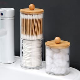 Hộp Đựng Tăm Bông (TB01), Bông Tẩy Trang nắp gỗ Chất Liệu Nhựa Acrylic Trong Suốt Sang Trọng 8