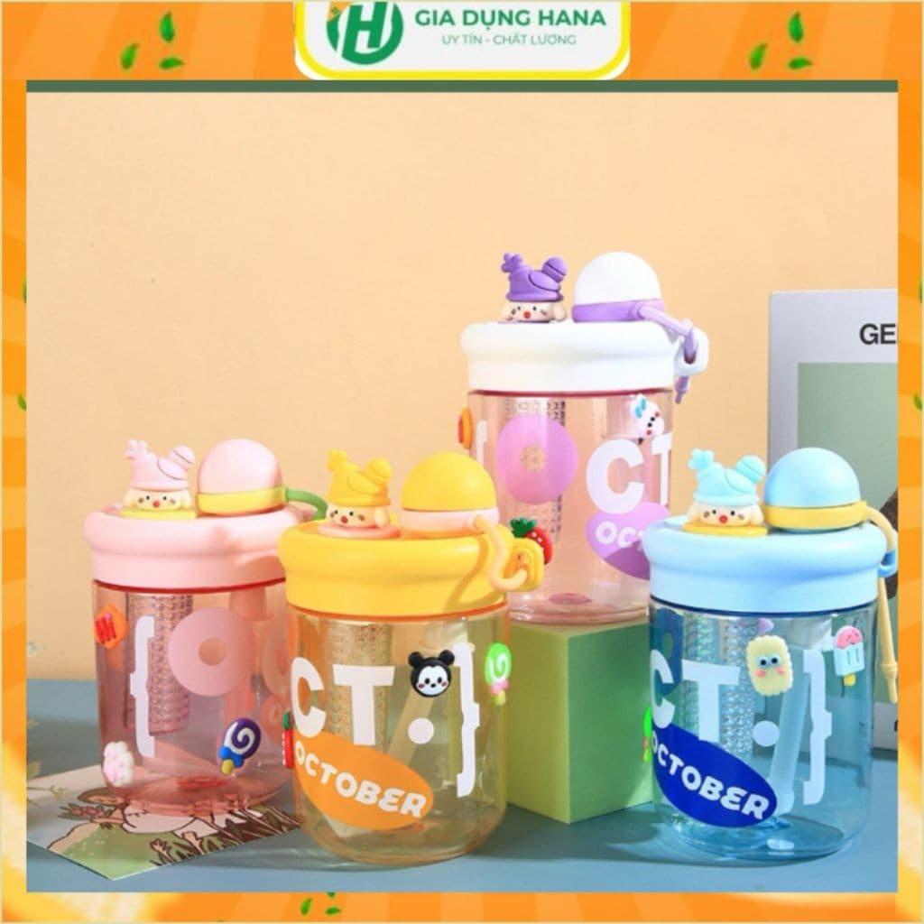 Bình Nước Hoạt Hình Dễ Thương Oct 560ml Chống Rỉ Nước Khi Úp Ngược, Có Quai Cầm Chắc Alulu.store