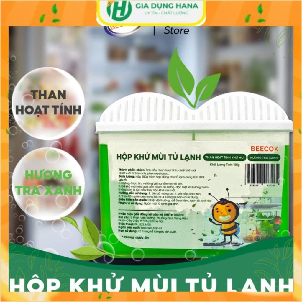 Hộp Khử Mùi Tủ Lạnh Beecok Than Hoạt Tính Hương Trà Xanh 150g Chống Khử Mùi Hôi