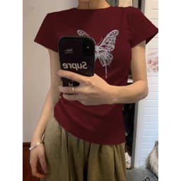 【100% cotton 】Áo baby tee Áo croptop Áo thun ôm body Áo y2k Hở Vai Dáng Ôm Màu Xám Hoa Thời Trang Mùa Hè Phong Cách Mới Dành Cho Bạn Nữ 2