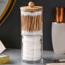 Hộp Đựng Tăm Bông (TB01), Bông Tẩy Trang nắp gỗ Chất Liệu Nhựa Acrylic Trong Suốt Sang Trọng 5