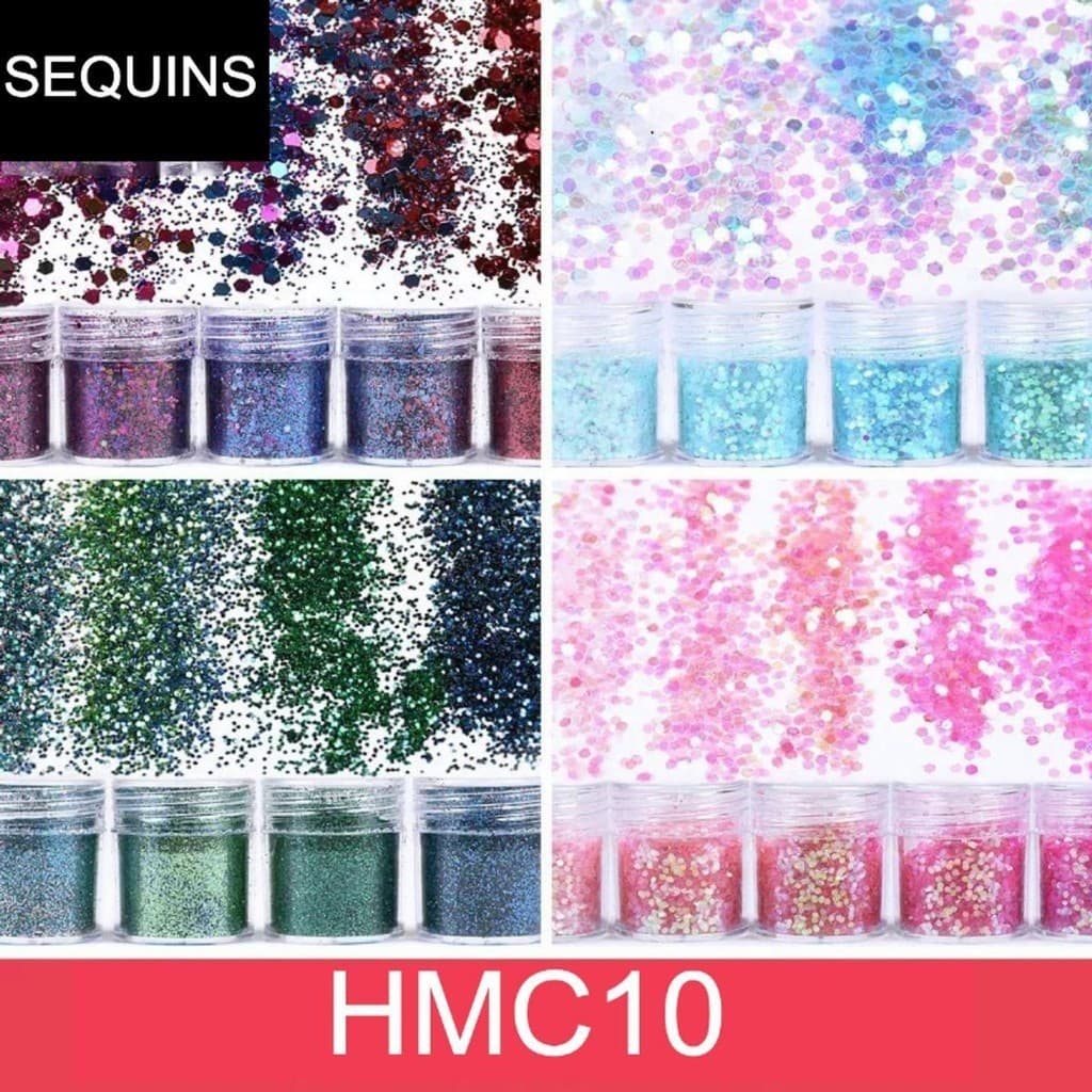 Set 4 chai charm kim tuyến, sequins lấp lánh các loại dùng làm nail, trang trí resin, slime HMC010