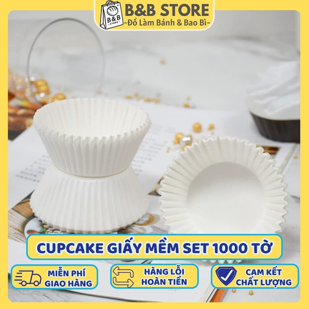 Cupcake giấy mềm set 1000 tờ lót bánh, nướng bánh, cốc đựng bánh handmade chống thấm dầu