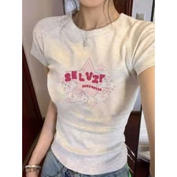 【100% cotton 】Áo baby tee nữ thun ôm body y2k ngắn tay in hình hoạt 9