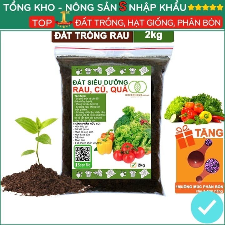 Đất Trồng Rau Tơi Xốp, Bao 2kg, Hữu Cơ, Trộn Sẵn, Tiện Lợi, Đầy Đủ Dinh Dưỡng, Chuyên Cho Rau