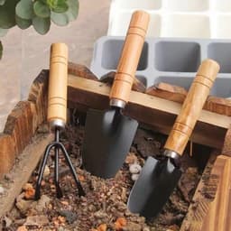 Dụng cụ làm vườn mini,Bộ dụng cụ làm vườn mini cao cấp 3 món cán gỗ, làm vườn trồng cây cảnh bonsai 6