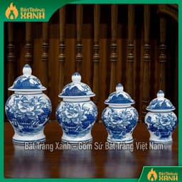 BỘ ĐỒ THỜ BÁT TRÀNG MEN LAM - MEN TRẮNG VẼ KĨ - ĐỒ THỜ BAN THỜ GIA TIÊN 1M97 - 2M17 6