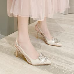 giày cao gót 𝙔𝙐𝙇𝙄𝙉𝘼 9 phân mũi nhọn,guốc cao gót 7p bít mũi đế nhọn đen trắng basic cho nữ quai đính đá 2024 P16 6
