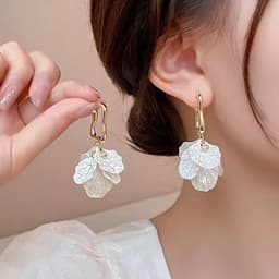 Bông tai khuyên tai hoa ngọc hoa voan đính đá cao cấp kiểu Pháp 2026 phụ kiện sang trọng thanh lịch 4