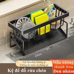 Kệ đựng đồ rửa chén bát, giá để giẻ rửa chén trên bồn có khay hứng nước nghiêng Tiện dụng 5