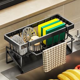 Kệ đựng đồ rửa chén bát, giá để giẻ rửa chén trên bồn có khay hứng nước nghiêng Tiện dụng 3