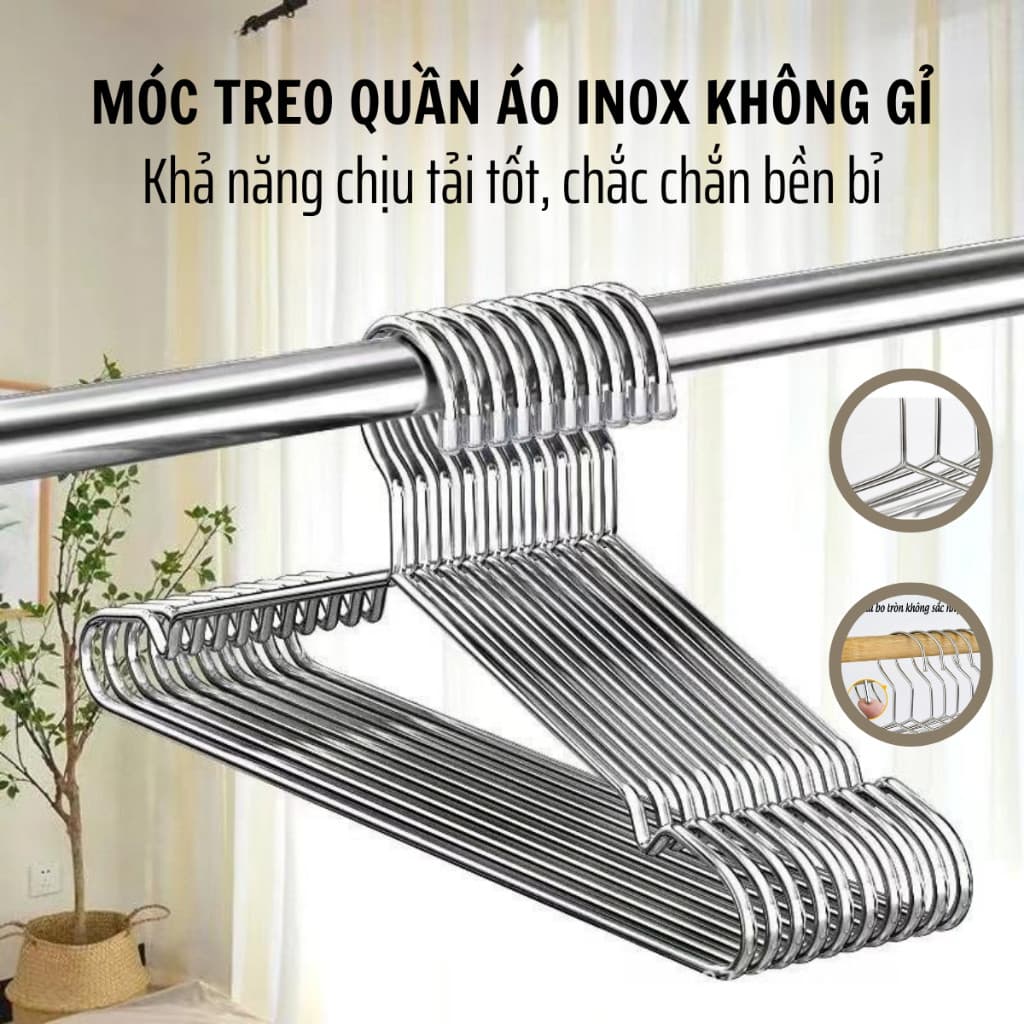 Móc Treo Quần Áo INOX 304 Loại Dày Móc Phơi Quần Áo Người Lớn Kích Thước 40cm