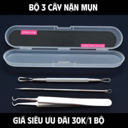 Bộ 3 cây nặn mụn đầu đen bằng thép không rỉ,có nhíp gắp mụn tiện lợi, mụn đầu đen-trứng cá(Full Box) 1