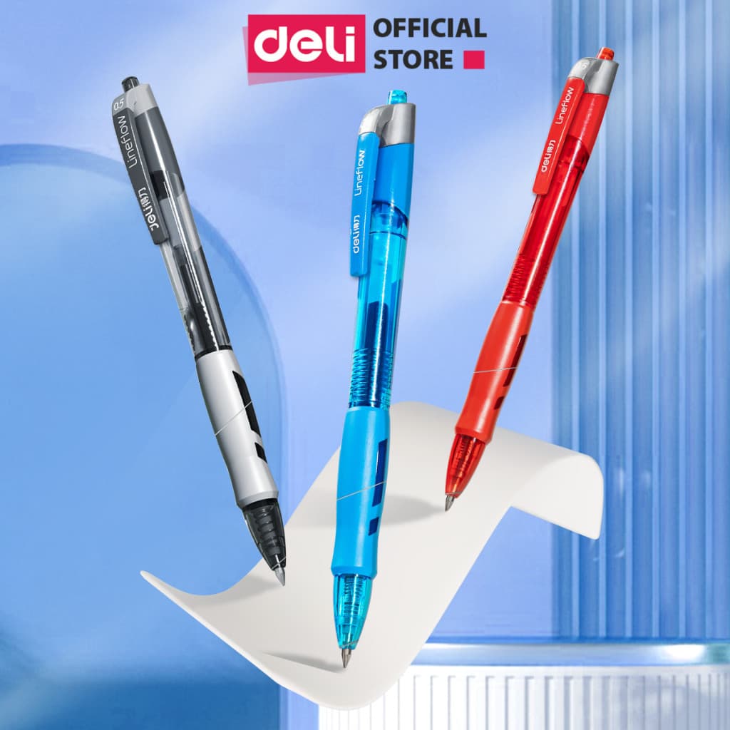 Bút Bi Mực Gel Nhanh Khô Ngòi 0.5mm Deli S08 Bút Gel Bấm Không Lem Mực Xanh/Đen/Đỏ Bút Bi Nước Học Sinh