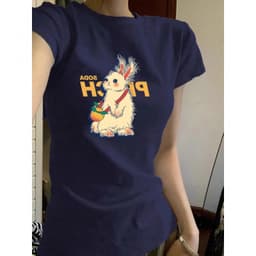 【100% cotton 】Áo baby tee Áo Thun ôm body Áo y2k  ngắn tay in hình cổ tròn hàng đầu màu trơn 3