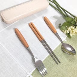 Bộ Đũa, Thìa, Dĩa Inox Cán Gỗ Tặng Kèm Hộp Đựng Lúa Mạch 8