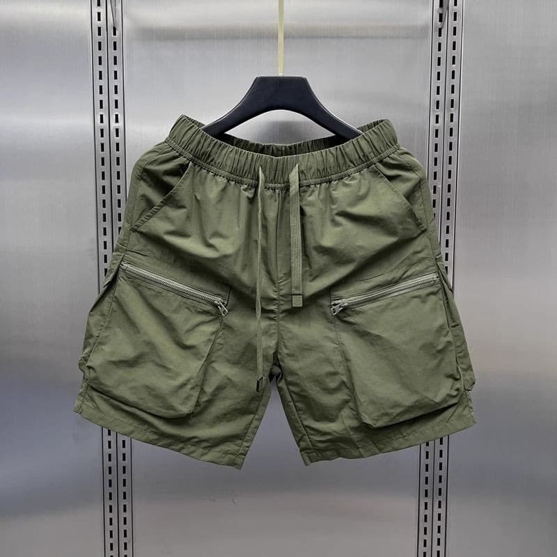 Nam Retro Nhiều Túi Quần Short Hàng Hóa Mùa Hè Mỏng Rời Thẳng Áo Khoác Ngoài Capris Màu Trơn Dây Rút Quần Ngắn