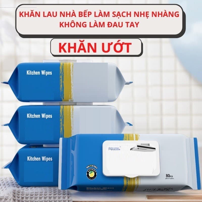 [Thùng 10 Gói] Khăn Ướt Lau bếp Đa Năng 1 Gói 80 Miếng - Siêu Nhẹ, Sạch Sâu, Tiết Kiệm