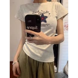 【100% cotton 】Áo baby tee nữ thun ôm body y2k ngắn tay in hình hoạt 3