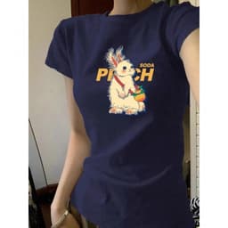 【100% cotton 】Áo baby tee Áo Thun ôm body Áo y2k  ngắn tay in hình cổ tròn hàng đầu màu trơn 2