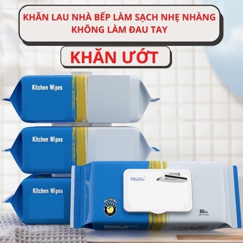 [Thùng 10 Gói] Khăn Ướt Lau bếp Đa Năng 1 Gói 80 Miếng - Siêu Nhẹ, Sạch Sâu, Tiết Kiệm