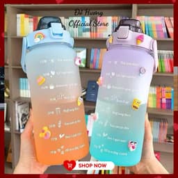 Bình nước 2 lít ,, vạch chia nhắc giờ. bình đựng nước nhựa 2L có ống hút 1