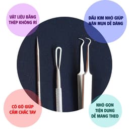 Bộ 3 cây nặn mụn đầu đen bằng thép không rỉ,có nhíp gắp mụn tiện lợi, mụn đầu đen-trứng cá(Full Box) 2