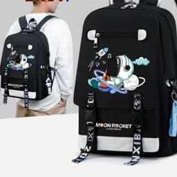 Balo in hình PHI HÀNH GIA cấp 2 cấp 3 đi học vải chống nước thời trang FASHION nhiều ngăn đựng laptop 15.6 inch 1