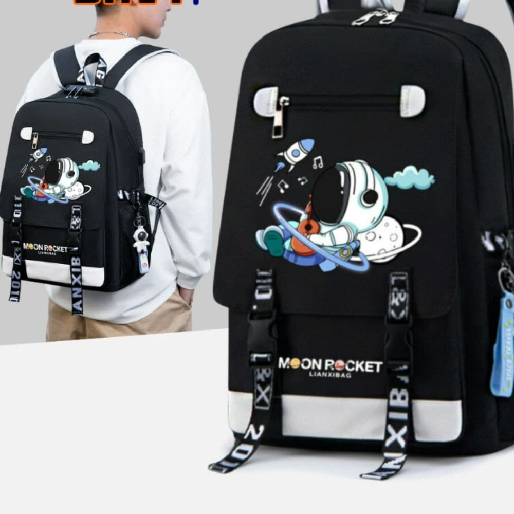 Balo in hình PHI HÀNH GIA cấp 2 cấp 3 đi học vải chống nước thời trang FASHION nhiều ngăn đựng laptop 15.6 inch