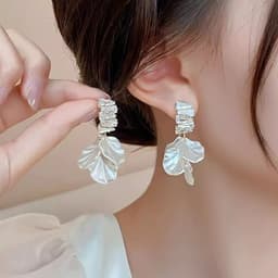 Bông tai khuyên tai hoa ngọc hoa voan đính đá cao cấp kiểu Pháp 2026 phụ kiện sang trọng thanh lịch 5