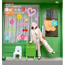 Miếng Dán Cửa Kính Hoạt Hình Dễ Thương Họa Tiết Gấu Dán Tường Nhãn Dán Cửa Hàng Trang Trí Tĩnh Cửa Trang Trí Sổ 6