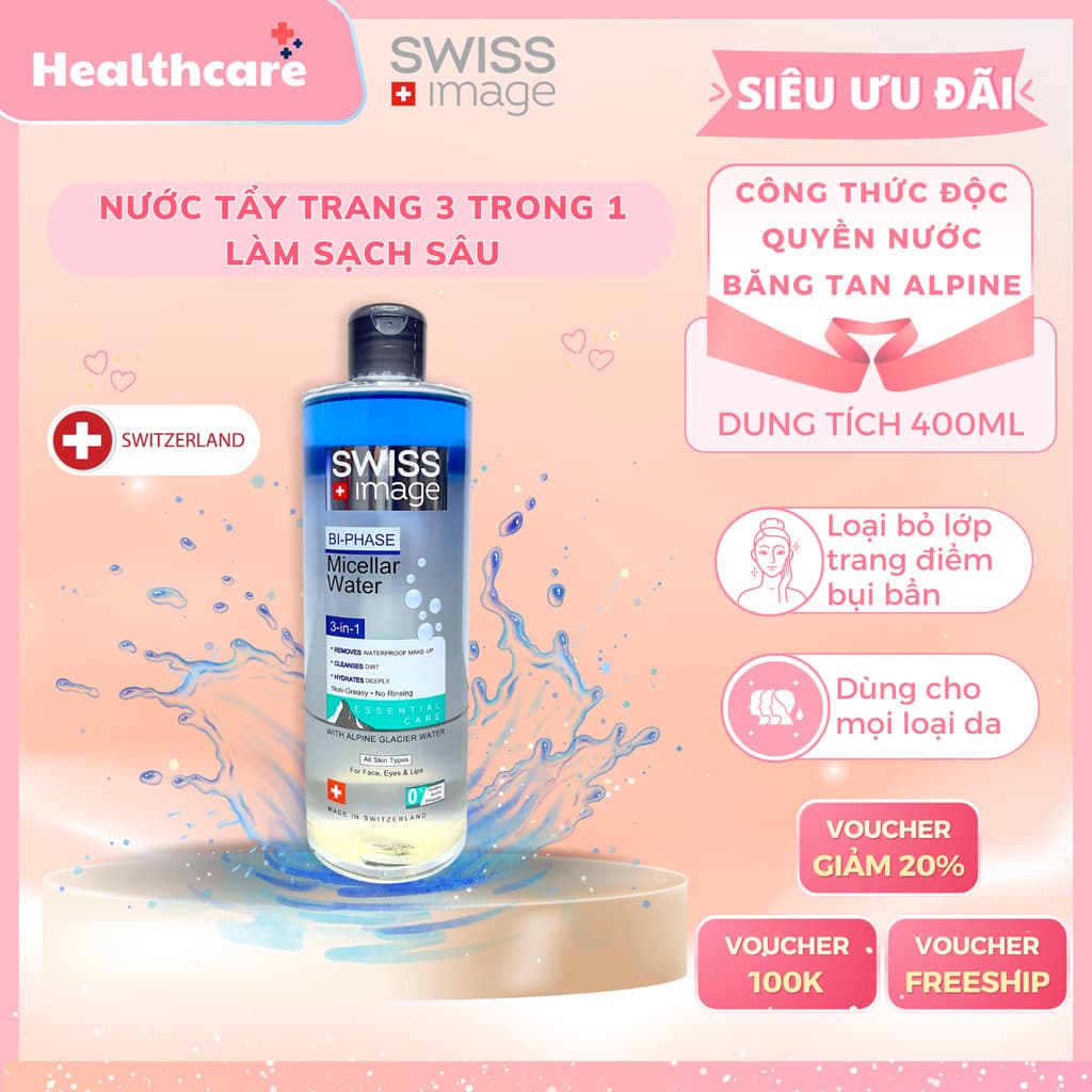 Nước Tẩy Trang 3 Trong 1 Swiss Image Làm Sạch Sâu Cho Mọi Loại Da An Toàn Dịu Nhẹ Dung Tích 400ml