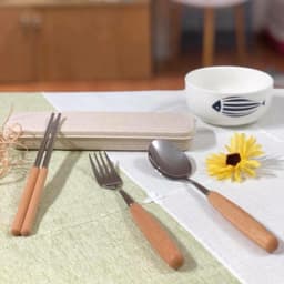 Bộ Đũa, Thìa, Dĩa Inox Cán Gỗ Tặng Kèm Hộp Đựng Lúa Mạch 6