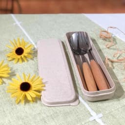 Bộ Đũa, Thìa, Dĩa Inox Cán Gỗ Tặng Kèm Hộp Đựng Lúa Mạch 4