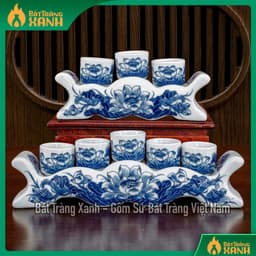 BỘ ĐỒ THỜ BÁT TRÀNG MEN LAM - MEN TRẮNG VẼ KĨ - ĐỒ THỜ BAN THỜ GIA TIÊN 1M97 - 2M17 7